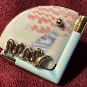 Vintage Earrings Blue Mauve Sea Green Gold Triangular/Fan Shaped Artsy Abstract